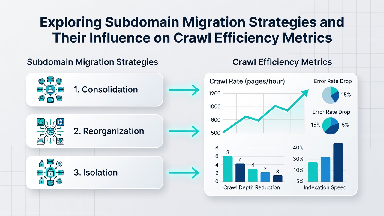 Chart comparing crawl budget allocation before and after subdomain migration with different strategy combinations
